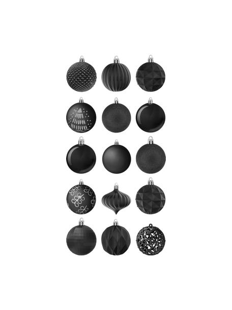 Boules de Noël incassables Victoria, 60 élém., Polystyrène, Noir, couleur argentée, Ø 7 cm