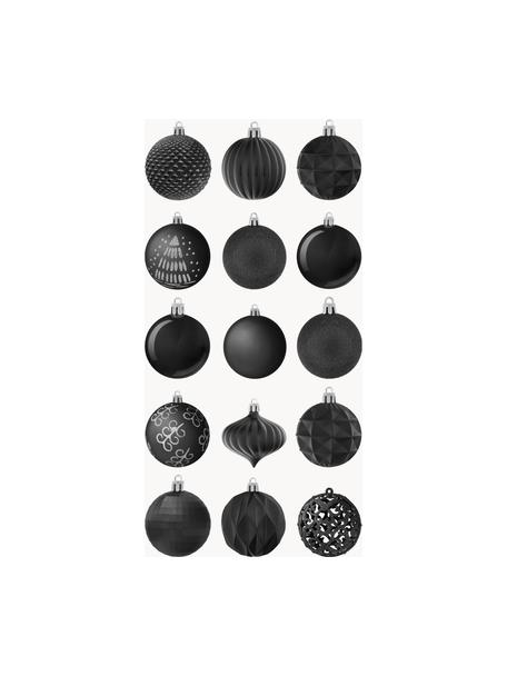 Boules de Noël incassables Victoria, 60 élém., Polystyrène, Noir, couleur argentée, Ø 7 cm
