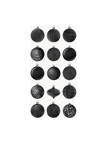 Bruchfestes Weihnachtskugel-Set Victoria, 60er-Set, Polystyrol, Schwarz, Silberfarben, Ø 7 cm