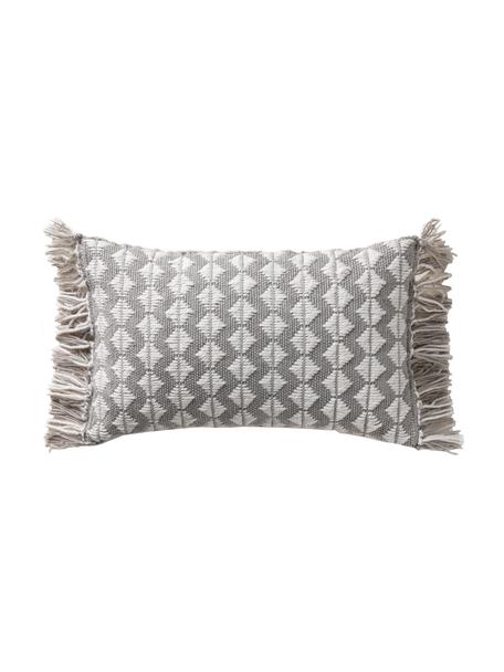 Cuscino etnico imbottito per interno-esterno in PET riciclato Morty, 100% poliestere (PET riciclato), Grigio, bianco latteo, Larg. 30 x Lung. 50 cm