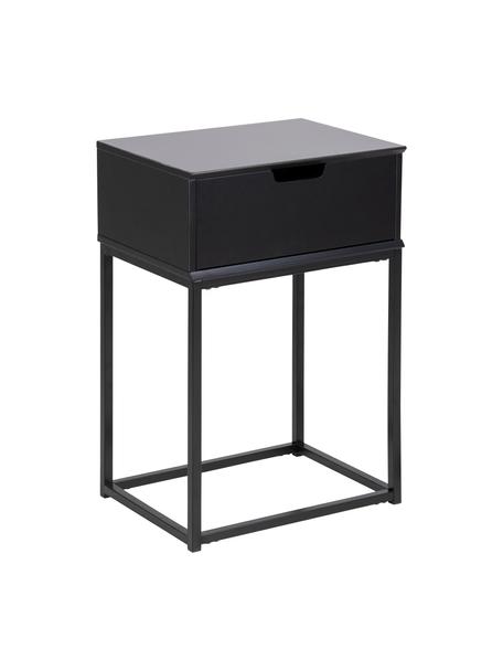 Nočný stolík so zásuvkou Mitra, MDF-doska strednej hustoty, lakovaná, kov s práškovým náterom, Čierna, Š 40 x V 62 cm