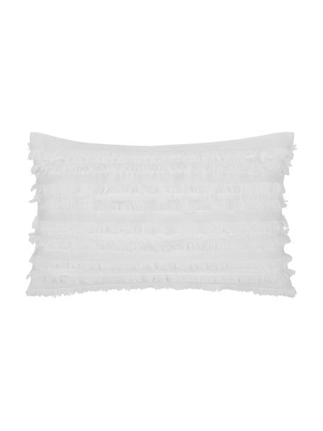 Federa arredo bianco con frange decorative Jessie, 88% cotone, 7% viscosa, 5% lino, Bianco, Larg. 30 x Lung. 50 cm