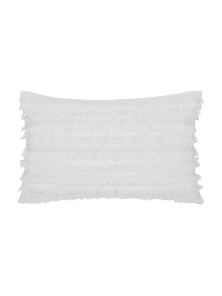 Kissenhülle Jessie in Weiß mit dekorativen Fransen, 88% Baumwolle, 7% Viskose, 5% Leinen, Weiß, 30 x 50 cm