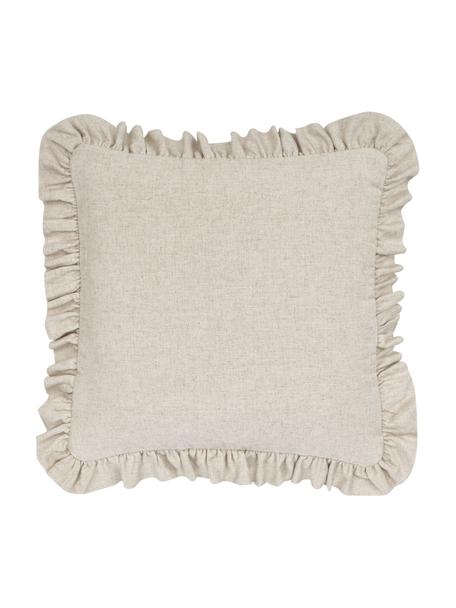 Housse de coussin 45x45 avec volants Camille, 60 % polyester, 25 % coton, 15 % lin, Beige, larg. 45 x long. 45 cm