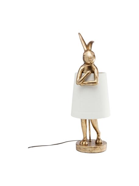 Große Design Tischlampe Rabbit, Lampenschirm: Leinen, Lampenfuß: Polyresin, Stange: Stahl, pulverbeschichtet, Goldfarben, Weiß, Ø 23 x H 68 cm