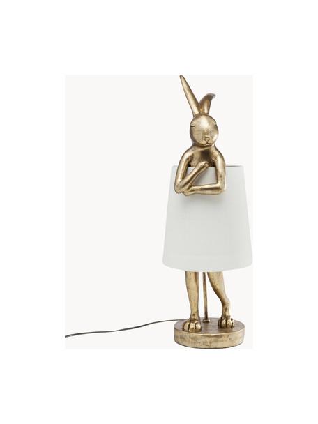 Große Design Tischlampe Rabbit, Lampenschirm: Leinen, Lampenfuß: Polyresin, Stange: Stahl, pulverbeschichtet, Weiß, Goldfarben, Ø 23 x H 68 cm