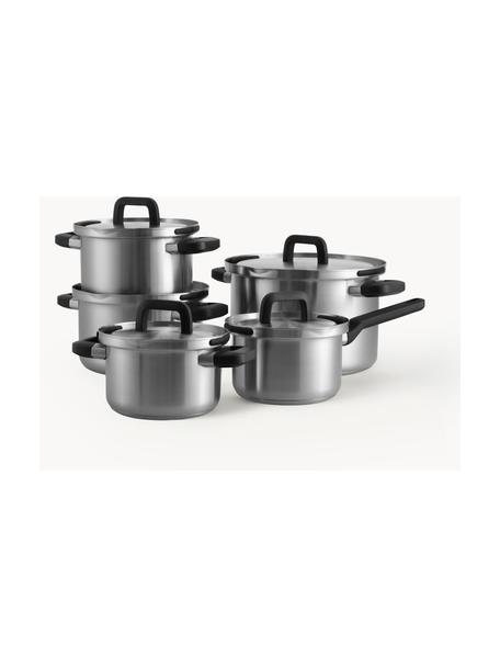 Batería de cocina de acero inoxidable Q-Linair, 5 pzas., Plateado, Set de diferentes tamaños