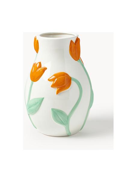 Handgefertigte Vase Tulip, H 22 cm, Dolomit, Orange, Salbeigrün, Off White, Ø 16 x H 22 cm