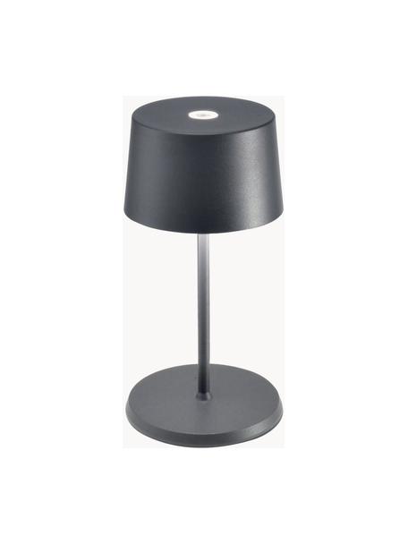 Lampada da tavolo piccola portatile a LED con luce regolabile Olivia Pro, Lampada: alluminio rivestito, Grigio scuro, Ø 11 x Alt. 22 cm