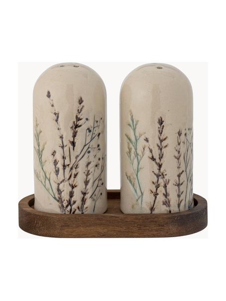 Set saliera e pepiera fatte a mano con motivo erba Bea 3 pz, Ripiano: legno di acacia, Beige, legno di acacia, Set in varie misure