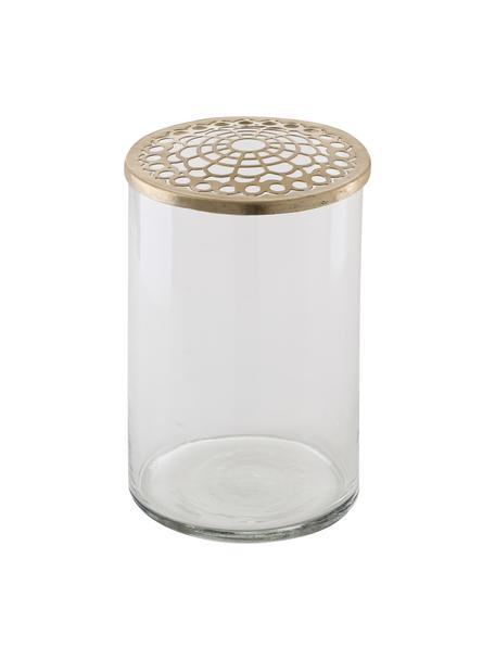 Vase Kassandra mit Messingdeckel, Vase: Glas, Deckel: Edelstahl, vermessingt, Vase: Transparent Deckel: Messing, Ø 10 x H 16 cm