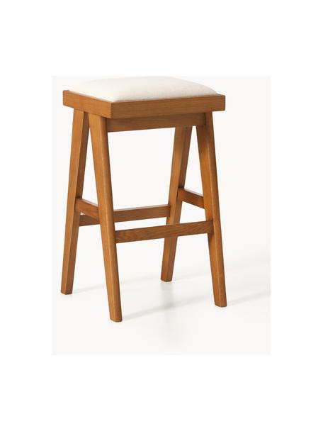 Tabouret de bar rembourré Sissi, Tissu blanc crème, chêne foncé, larg. 46 x haut. 75 cm