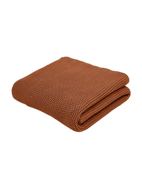 Plaid en tricot coton bio rouge rouille Adalyn, 100 % coton bio, certifié GOTS, Rouge, larg. 150 x long. 200 cm
