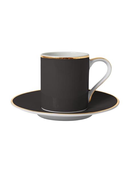 Tasses à café en porcelaine Ginger, 2 pièces, Porcelaine, Noir, blanc, couleur dorée, Ø 12 x haut. 6 cm, 100 ml