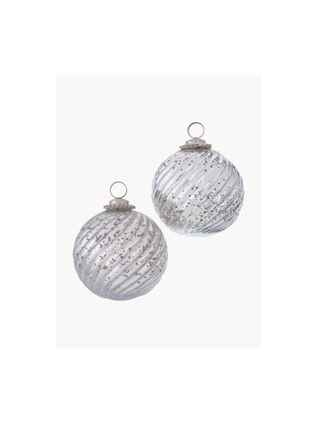 Kerstballen Hagne, set van 4, Gelakt glas, Zilverkleurig, Ø 10 x H 11 cm