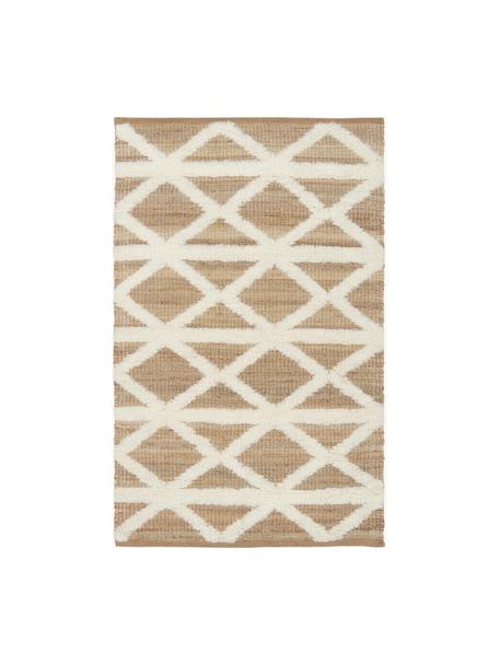 Tappeto in iuta intrecciato a mano Malea, 57% juta, 35% lana, 7% cotone, Beige, bianco crema, Larg. 120 x Lung. 180 cm (taglia S)