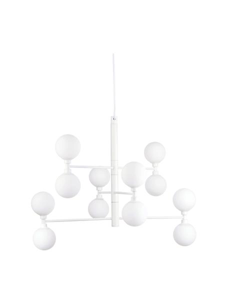 Grote hanglamp Grover met glazen bollen, Baldakijn: gepoedercoat metaal, Wit, Ø 70 x H 56 cm