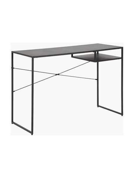 Metalen bureau Neptun met plank, Gepoedercoat metaal, Zwart, B 110 x D 45 cm