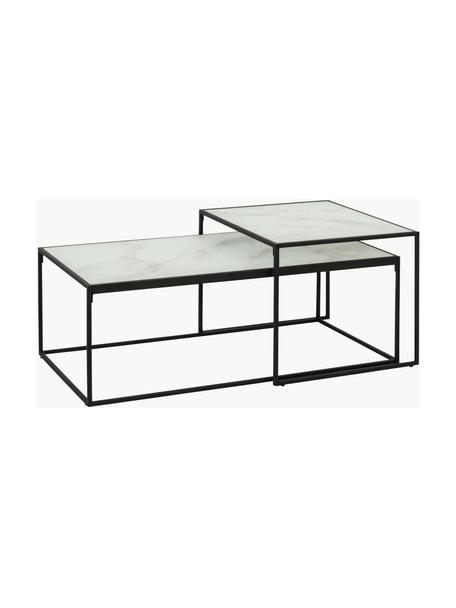 Tables basses avec plateau marbré Bolton, 2 élém., Blanc, noir, Lot de différentes tailles