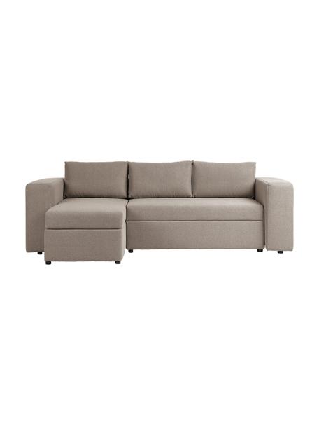 Canapé convertible 3 places avec rangement Noah, Tissu brun, larg. 269 x prof. 160 cm, méridienne à gauche