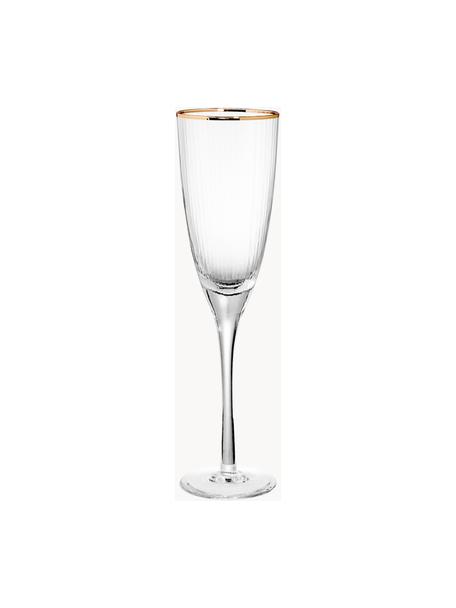 Champagneglas Golden Twenties, 4 stuks, Glas, Transparant met goudkleurige rand, Ø 7 x H 26 cm, 250 ml