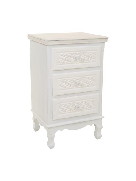 Comodino in legno di pino bianco Ona, Maniglie: metallo rivestito, Legno di mango, laccato bianco, Larg. 41 x Alt. 68 cm