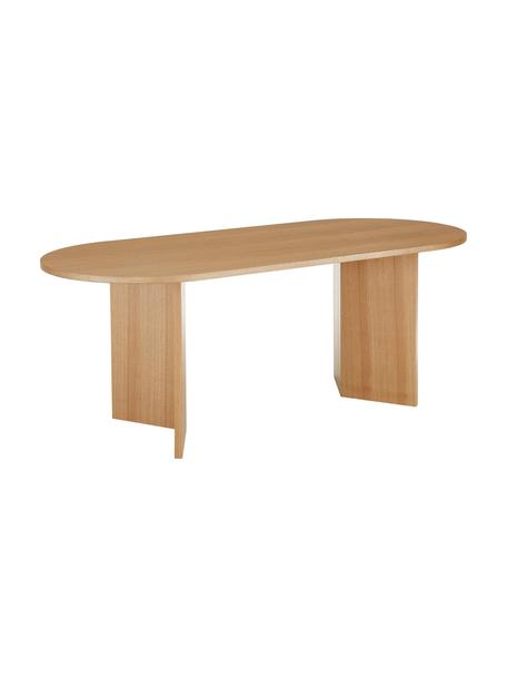 Owalny stół do jadalni z drewna Toni, Płyta pilśniowa średniej gęstości (MDF) z fornirem z drewna jesionowego, lakierowana, Drewno jesionowe, S 200 x G 90 cm
