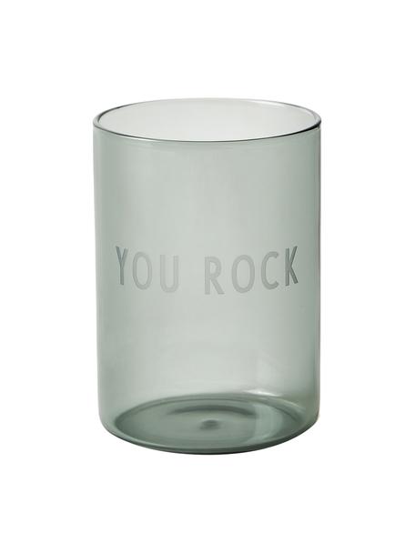 Bicchiere acqua di design con scritta Favorite YOU ROCK, Vetro borosilicato, Nero (You rock), Ø 8 x Alt. 11 cm, 350 ml