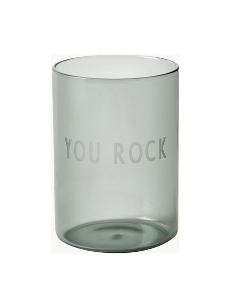 Bicchiere di design con scritta Favorite YOU ROCK, Vetro borosilicato, Nero (You rock), Ø 8 x Alt. 11 cm, 350 ml