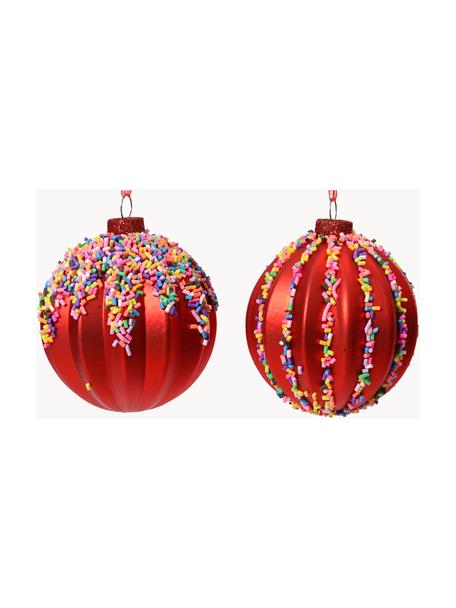 Kerstballen Sweets met hagelslag, set van 12, Glas, Rood, meerkleurig, Ø 8 cm