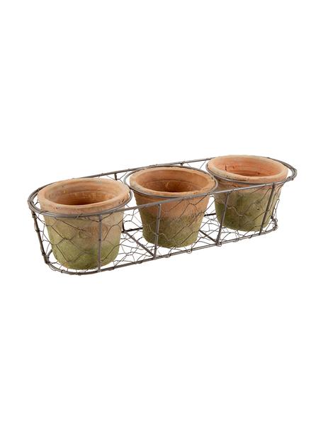 Pflanztopf-Set Daria aus Terrakotta, 4-tlg., Übertopf: Terrakotta, Korb: Metall, Terrakotta, Grün, B 37 x H 9 cm