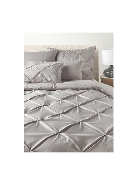 Taie d'oreiller en percale de coton avec piquage façon origami Brody, Gris, larg. 240 x long. 220 cm