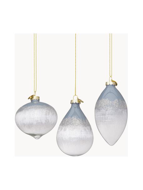 Set di 12 addobbi albero di Natale Elegance, Vetro, Grigio-blu, bianco, argentato, Set in varie misure