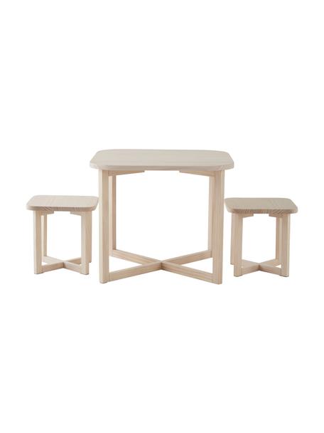 Set de mesa infantil de madera Benny, 3 pzas., Madera de pino con certificado FSC, Madera clara, Set de diferentes tamaños