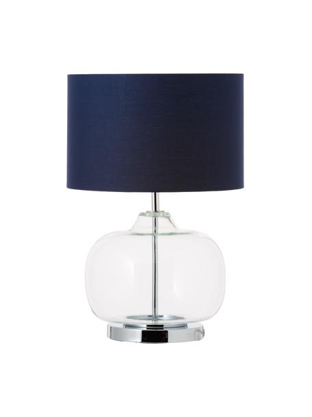 Lámpara de mesa de vidrio Amelia, Pantalla: algodón, Azul oscuro, ∅ 28 x Al 41 cm