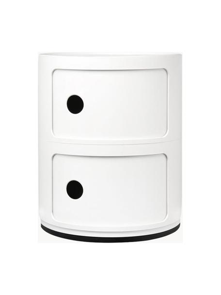Mesa auxiliar de diseño Componibili, 2 módulos, Tecnopolímero termoplástico elaborado a partir de materiales industriales recicladados, certificado Greenguard, Blanco mate, Ø 32 x Al 40 cm