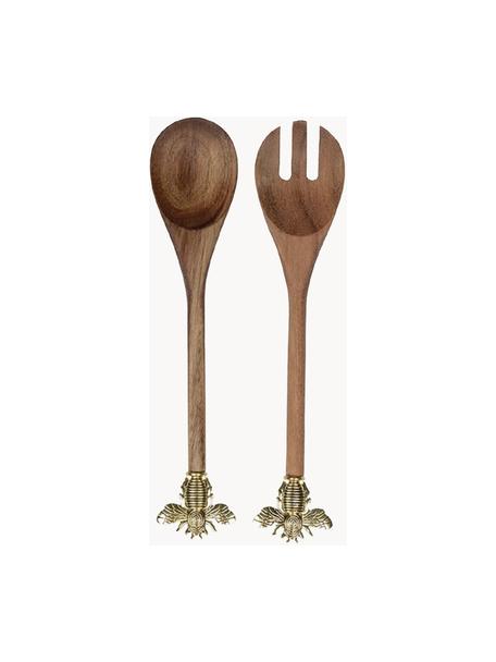 Set 2 posate da insalata in legno con ape dorata sul manico Bee, Legno, metallo, Marrone, dorato, Lung. 31 cm