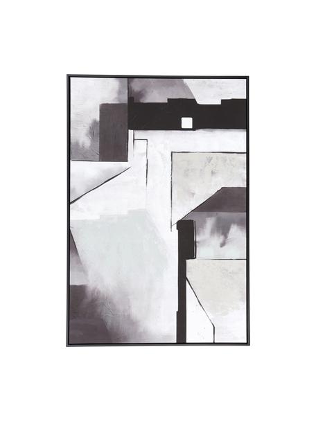 Leinwanddruck Shapes, Rahmen: Eukalyptusholz, Mitteldic, Bild: Leinwand, Schwarz, Braun, Beige, 82 x 122 cm