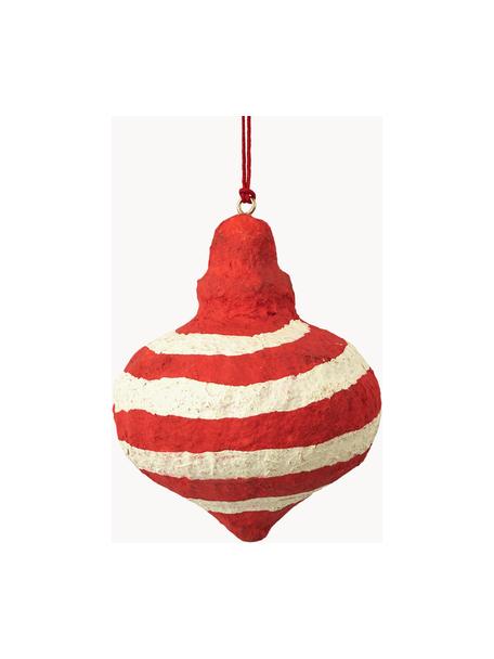 Ciondoli per albero di Natale Pulp 4 pz, Polpa di cotone, Rosso, bianco latte, Ø 8 x Alt. 9 cm