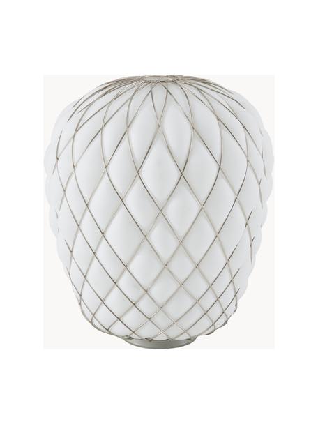 Lampada da tavolo grande fatta a mano con luce regolabile Pinecone, Paralume: vetro, metallo zincato, Struttura: metallo zincato, Bianco, argentato, Ø 50 x Alt. 52 cm