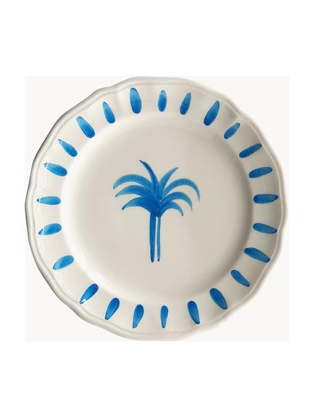 Assiette à déjeuner peinte à la main The Palms, Céramique, Blanc, bleu, Ø 21 cm