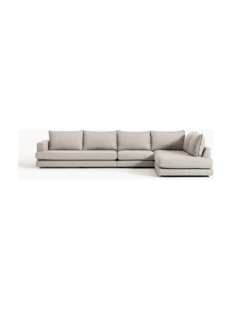 Sofa narożna XL Tribeca, Tapicerka: 100% poliester Dzięki tka, Stelaż: lite drewno sosnowe, Nogi: lite drewno sosnowe lakie, Jasnoszara tkanina, S 405 x G 228 cm, lewostronna