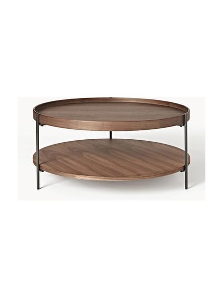 Ronde houten salontafel Renee, Frame: metaal, gepoedercoat, Walnoothout, Ø 90 cm