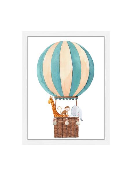 Gerahmter Digitaldruck Balloon with Animals, Bild: Digitaldruck auf Papier, , Rahmen: Holz, lackiert, Front: Plexiglas, Weiß, Mehrfarbig, 33 x 43 cm