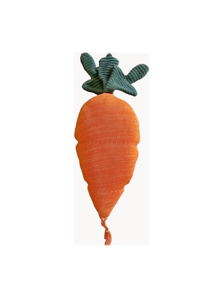 Cuscino morbido in cotone fatto a mano Cathy the Carrot, Rivestimento: 100% cotone, Arancione, verde scuro, Larg. 25 x Lung. 40 cm