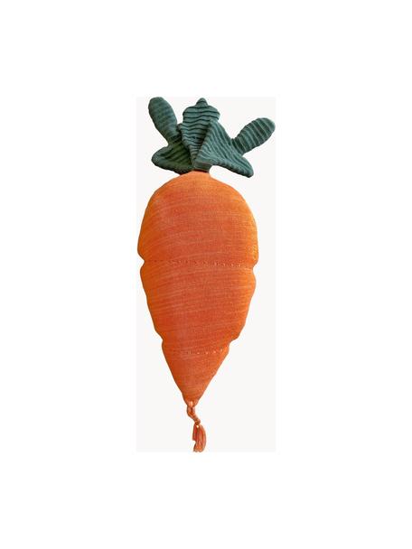 Ručně vyrobený měkký bavlněný polštář Cathy the Carrot, Oranžová, tmavě zelená, Š 25 cm, D 40 cm