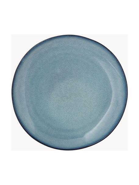 Piatto piano in gres nelle tonalità del blu fatto a mano Sandrine, Gres, Tonalità blu, Ø 29 x Alt. 3 cm