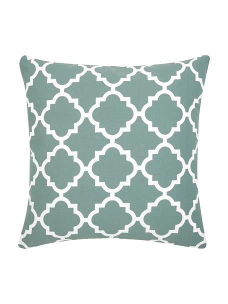 Kussenhoes Lana in saliegroen met grafisch patroon, 100% katoen, Saliegroen, wit, B 45 x L 45 cm