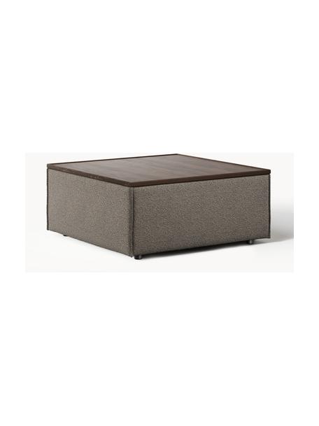 Sofa-Hocker Lennon aus Bouclé mit Stauraum, Bezug: Bouclé (80 % Polyester, 2, Tablett: Eichenholz, Spannplatte m, Gestell: Spanplatte, mitteldichte , Bouclé Greige, dunkles Eichenholz, B 88 x T 88 cm