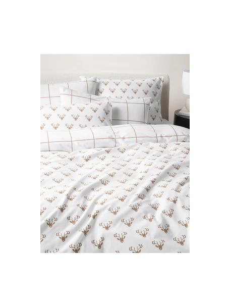 Copripiumino reversibile in flanella con motivo invernale beige Vince, Bianco, beige, Larg. 155 x Lung. 220 cm